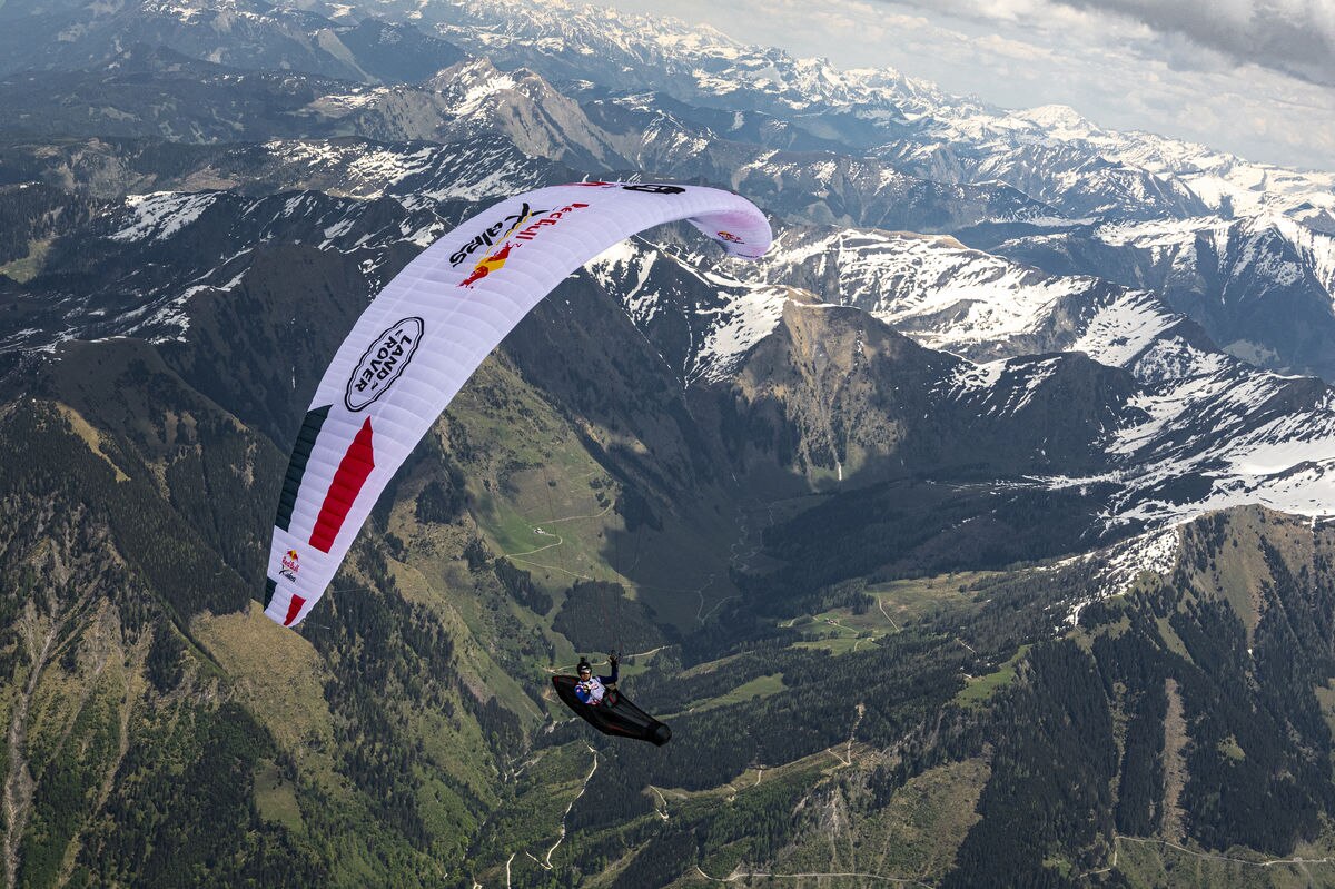 Participant flies during the Red Bull X-Alps preparations in Zell am See, Austria on June 03, 2021