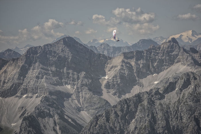 Paul Guschlbauer (AUT1) flies during the Red Bull X-Alps at the Karwendel massiv, Austria on July 6, 2017.