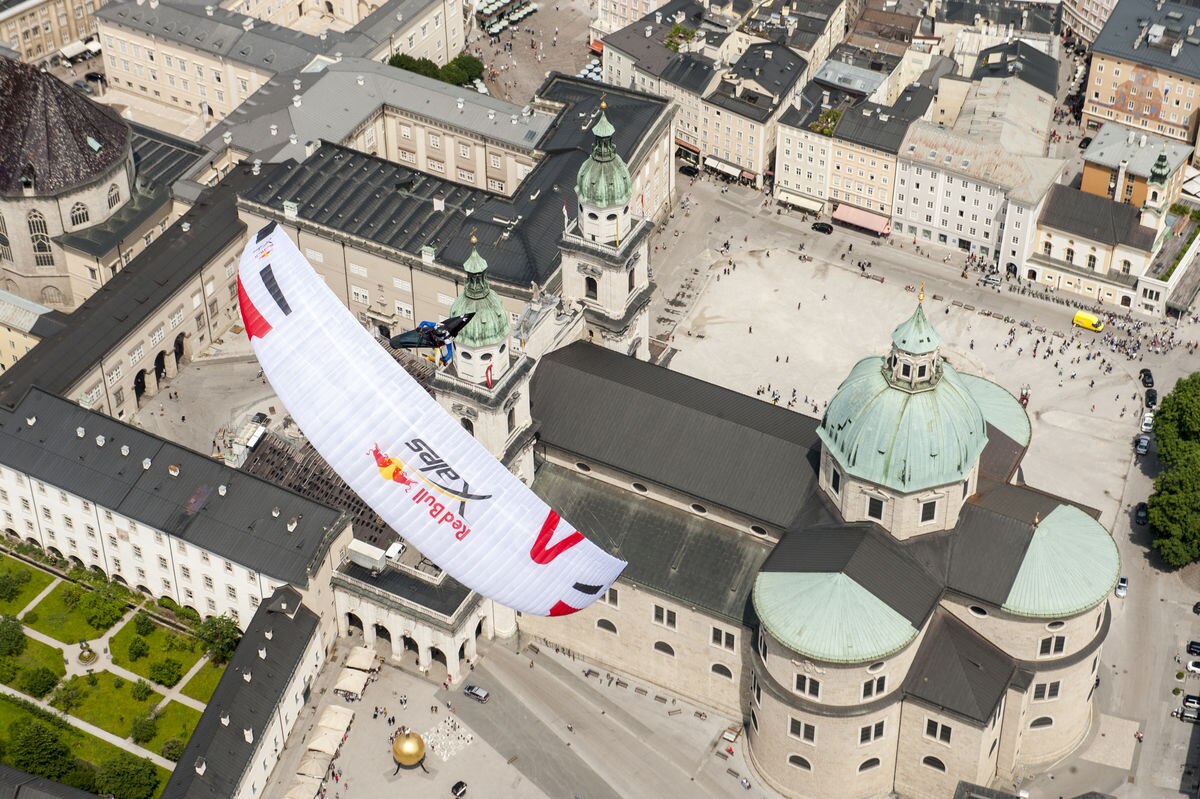 Participant flies during the Red Bull X-Alps preparations in Salzburg, Austria on June 19, 2017