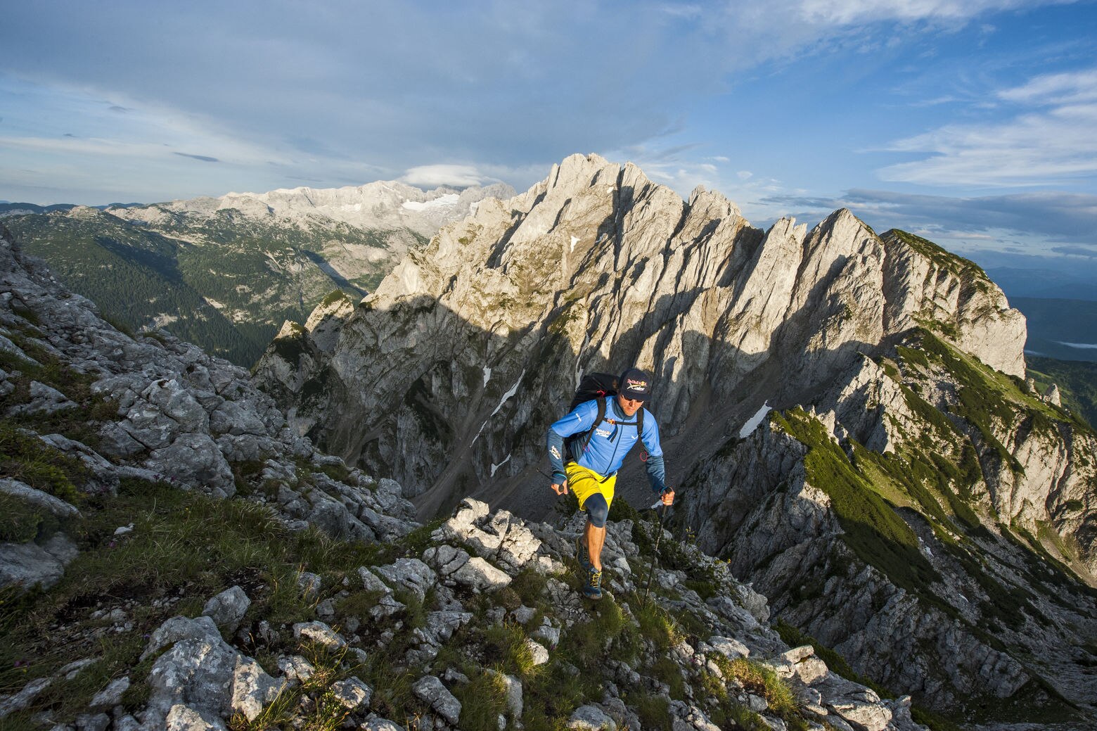 Participant hikes during the Red Bull X-Alps preparations in Gosau, Austria on June 27th 2017