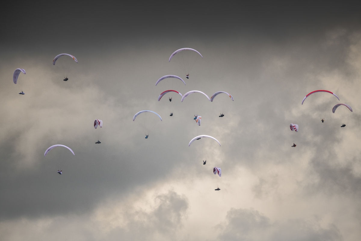 Competitors race during the Red Bull X-Alps at the Gaisberg in Salzburg, Austria on June 16, 2019.