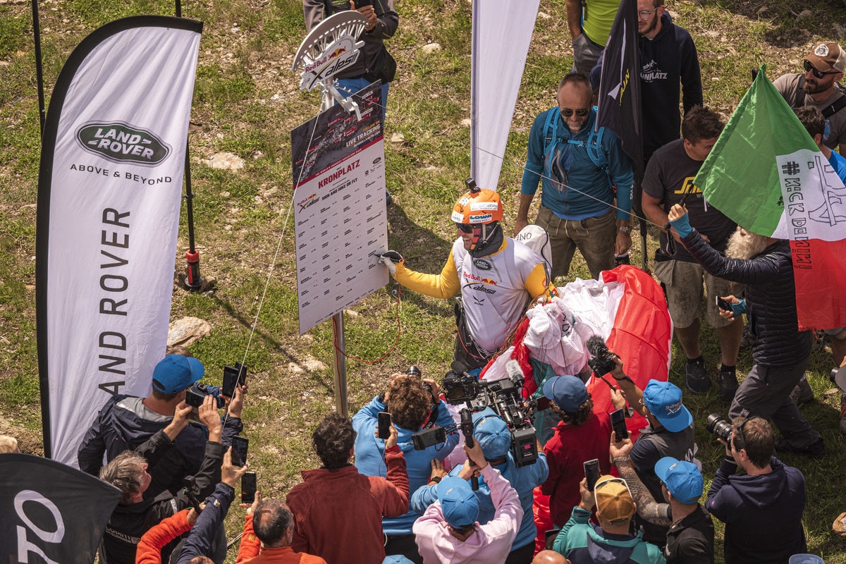 Chrigl Maurer (SUI1) performing during the Red Bull X-Alps at the Kronplatz / Italy on 28-June-2021. In this endurance adventure race athletes from 18 nations have to fly with paragliders or hike from Salzburg along the alps towards France, around the Mont Blanc back to Salzburg.