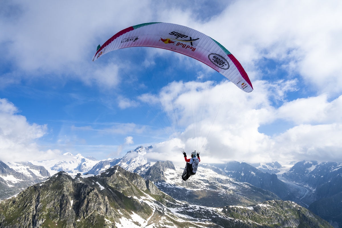 SUI4 flying during X-Alps on Furkapass, Switzerland on June 27, 2021