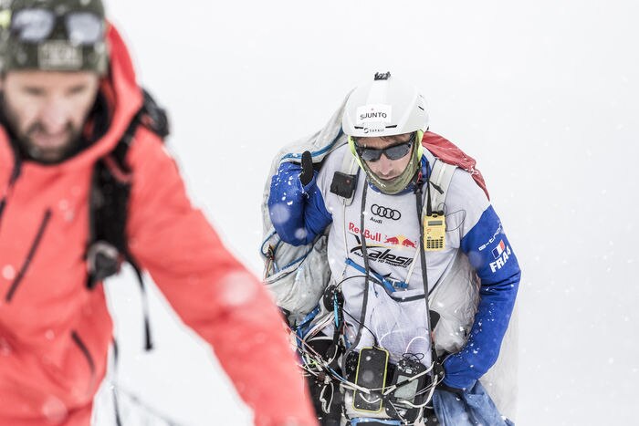 Maxime Pinot (FRA4) hikes during the Red Bull X-Alps at Turnpoint 7, Titlis, Switzerland on June 20, 2019