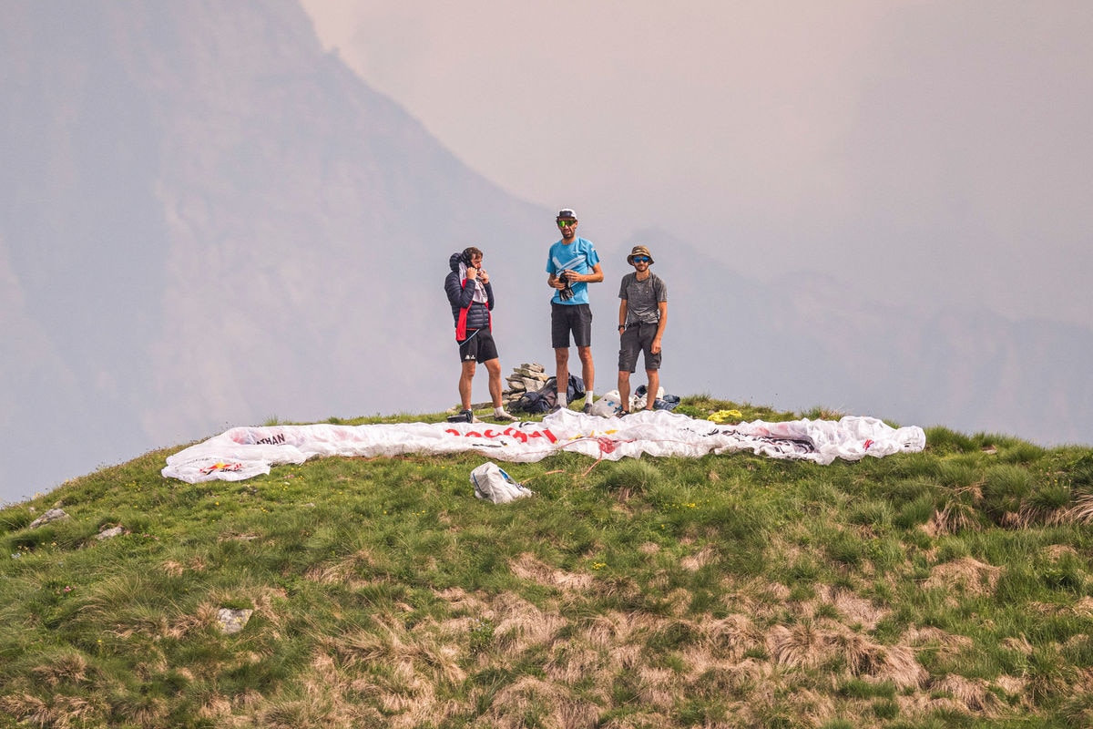 Maxime Pinot (FRA1) performing during the Red Bull X-Alps at the Monte Marmontana / Italy on 28-June-2021. In this endurance adventure race athletes from 18 nations have to fly with paragliders or hike from Salzburg along the alps towards France, around the Mont Blanc back to Salzburg.