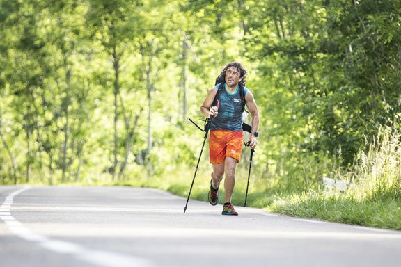 Toma Coconea (ROU) runs during the Red Bull X-Alps in St. Hilaire , France on June 25, 2019