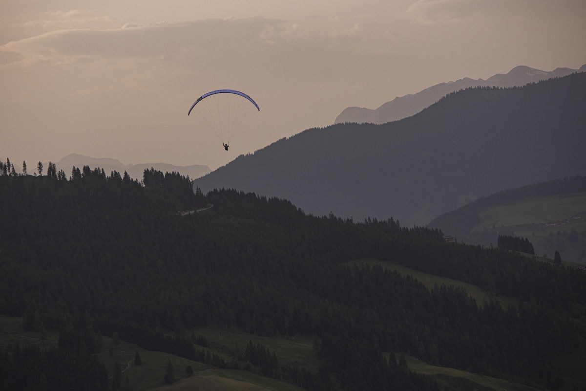 Maxime Pinot (FRA1) races above turnpoint Wagrain-Kleinarl prior to the Red Bull X-Alps in Salzburg on June 20, 2021.