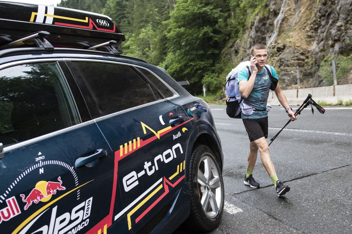 Benoit Outters (FRA1) hikes during the Red Bull X-Alps in Abtenau, Austria on June 16, 2019