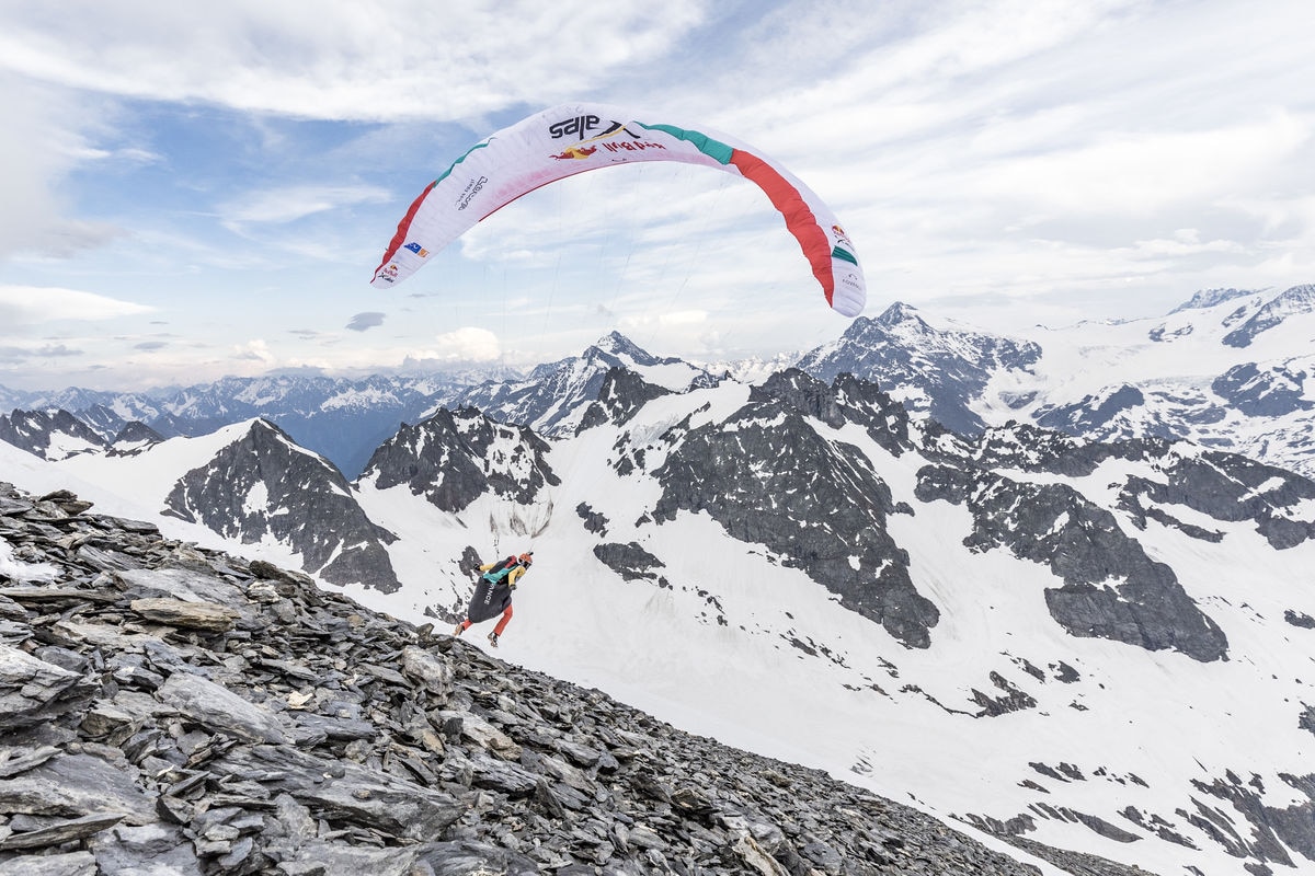 Christian Maurer (SUI1) performs during the Red Bull X-Alps at Turnpoint 7, Titlis on June 19, 2019