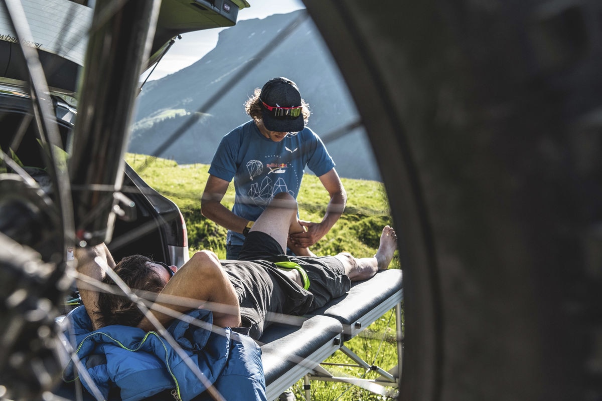 Aaron Durogati (ITA1) is getting last checks before the start of the Red Bull X-Alps in Flumet, France on June 24, 2019