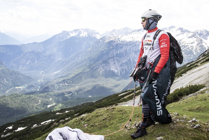 Simon Oberrauner (AUT2) prepares during the Red Bull X-Alps in Grubigstein, Austria on June 19, 2019