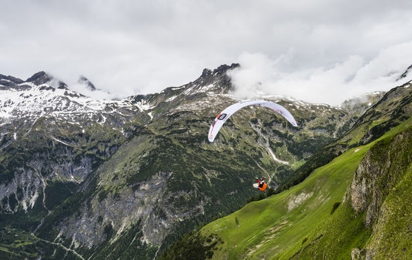 USA1 flying during X-Alps in Lechtal, Austria on June 25, 2021