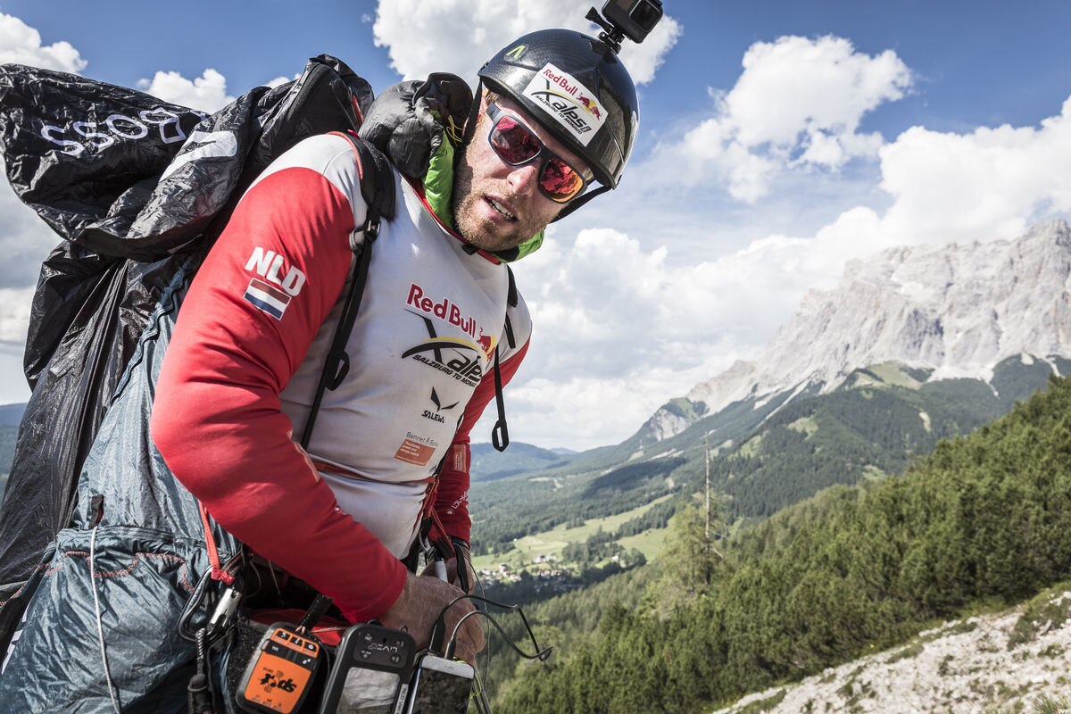 Ferdinand van Schelven (NED) performs during the Red Bull X-Alps in Lermoos, Austria on July 6th, 2017