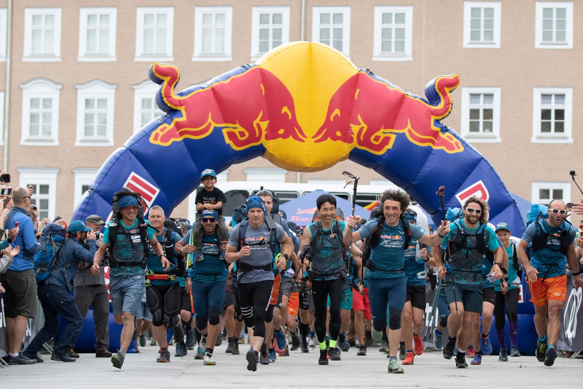 Athletes perform during the Red Bull X-Alps Start in Salzburg, Austria on June 16, 2019