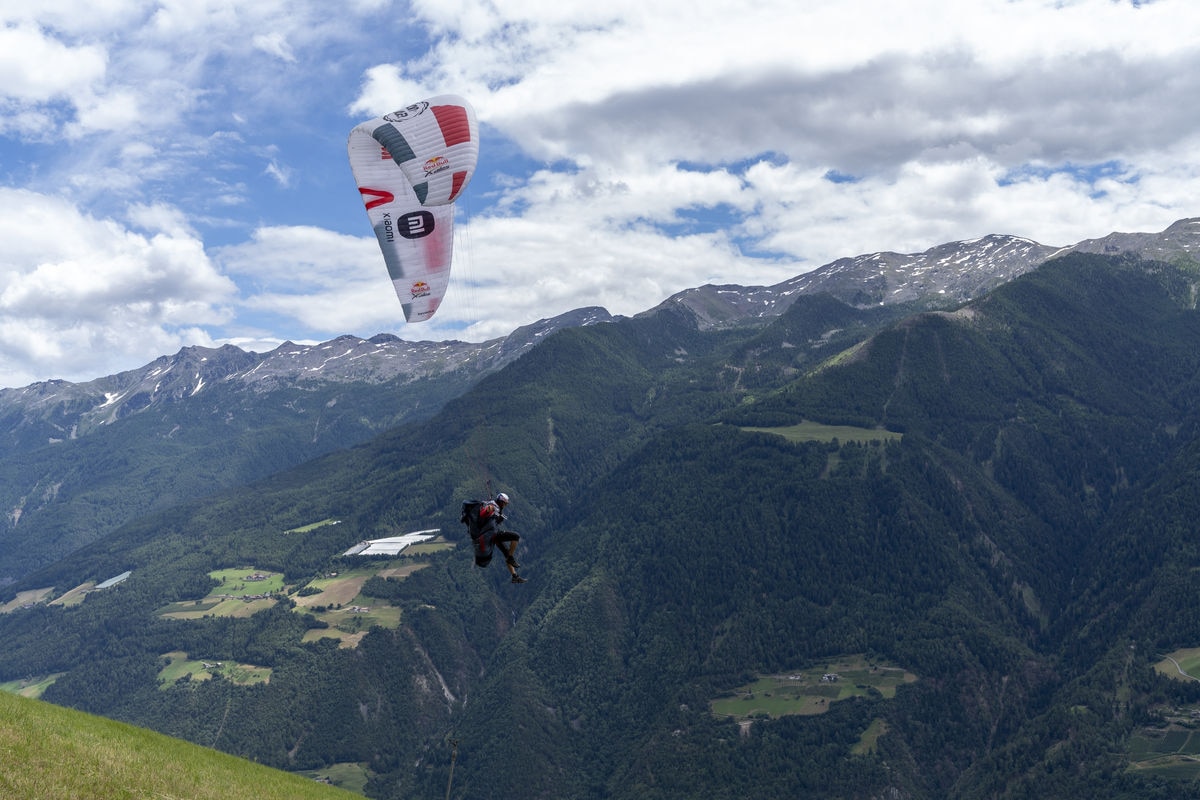 AUT1 performs during the Red Bull X-Alps in Schlanders, Italy on July 1, 2021.
