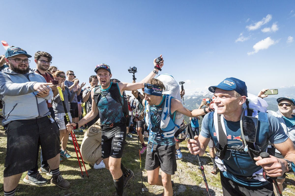 RBXA athletes perform during the Red Bull X-Alps prologue in Wagrain, Austria on June 13, 2019