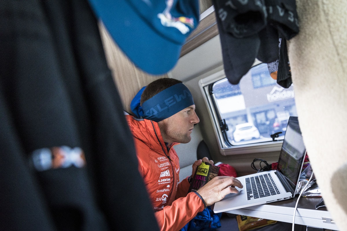 Christian Maurer (SUI1) checks the route during the Red Bull X-Alps close to Kappl, Austria on June 19, 2019