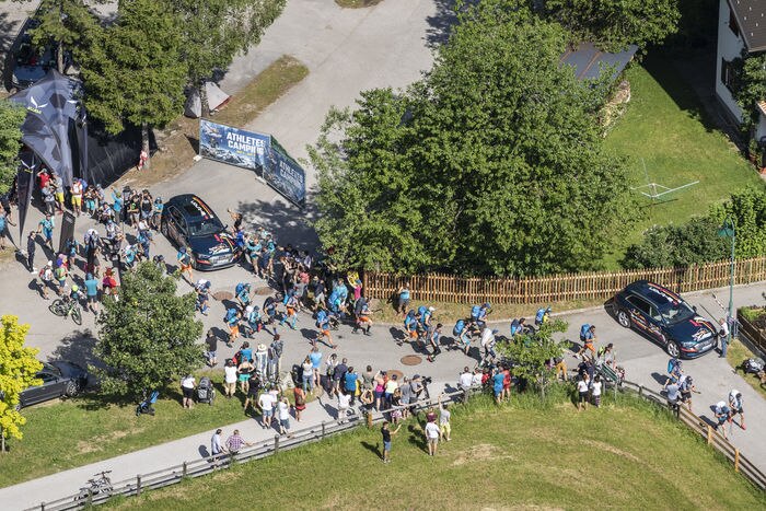 Participants perform perform during the Red Bull X-Alps prologue in Wagrain, Austria on June 13, 2019