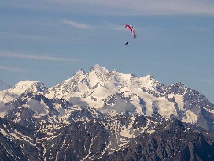 Damien Lacaze (FRA5) performs during the Red Bull X-Alps 2021 in Fiesch, Switzerland on June 26, 2021