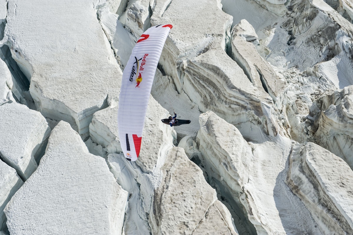 Participant flies during the Red Bull X-Alps preparations in Zermatt, Switzerland on June 19, 2017