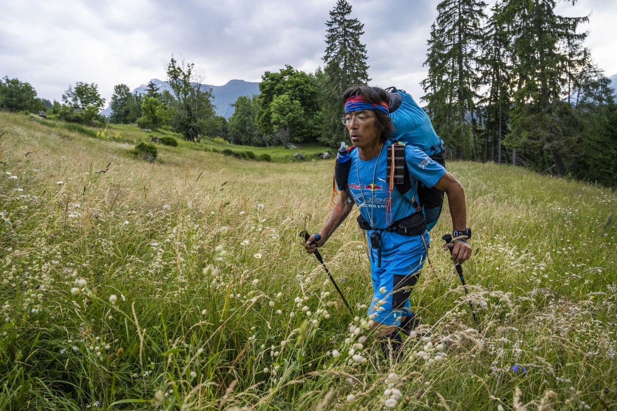 JPN1 hiking during X-Alps on Fiesch, Switzerland on June 28, 2021