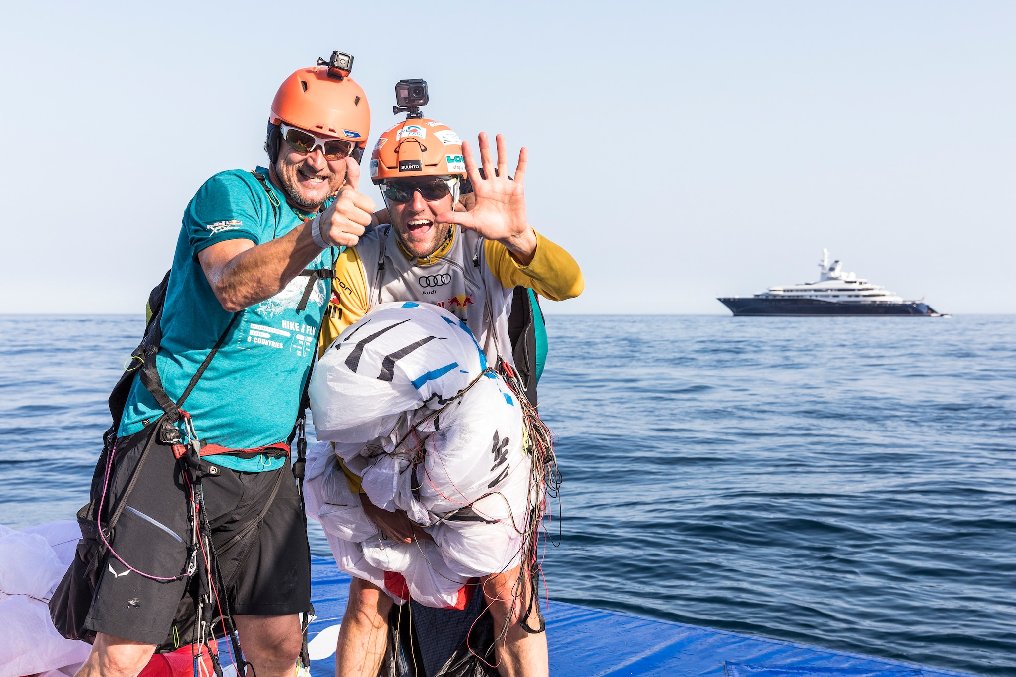 Christian Maurer (SUI1) lands at the float during the Red Bull X-Alps 2019, Monte-Carlo on June 25, 2019