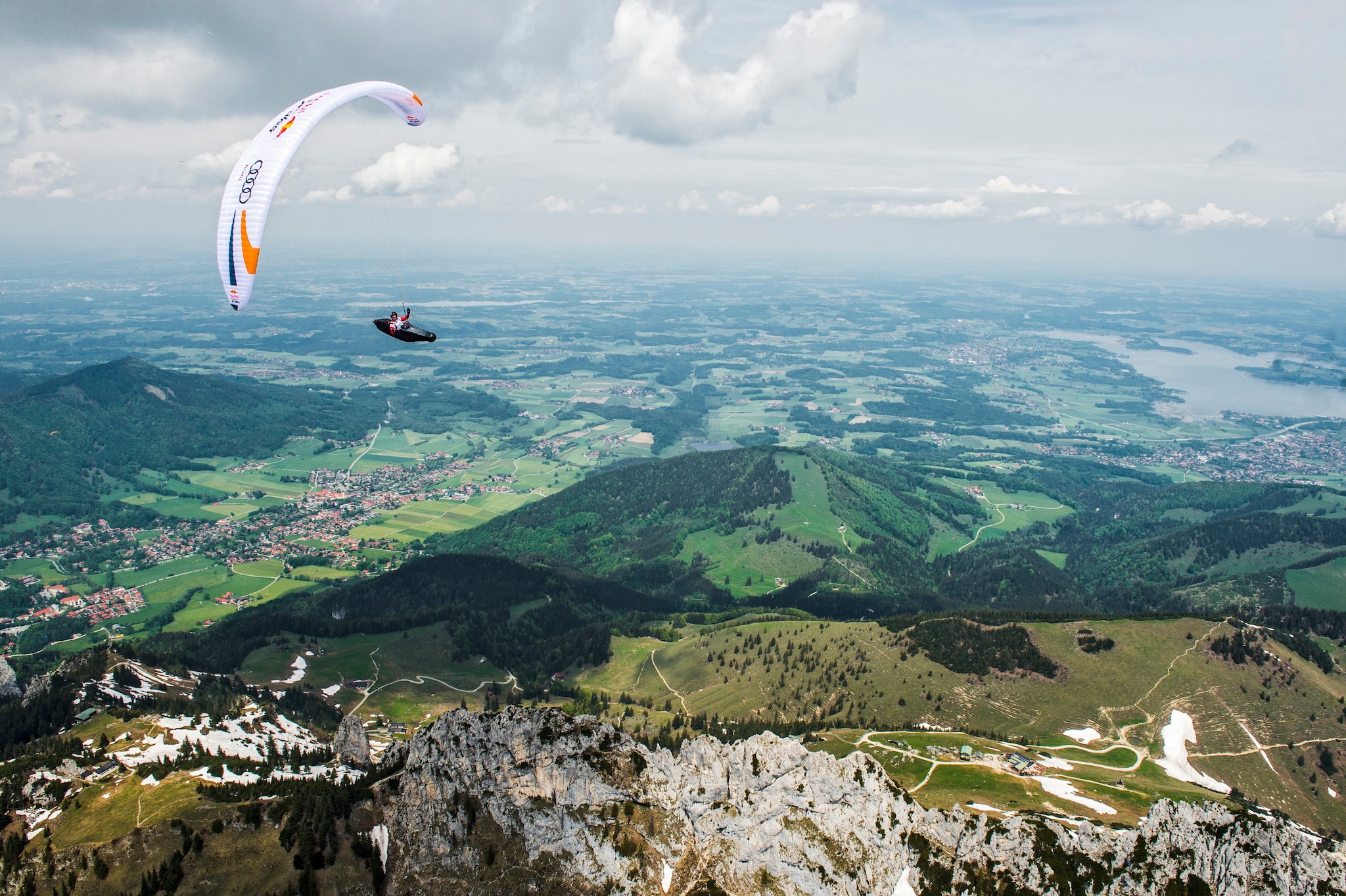 Participant flies during the Red Bull X-Alps preparations in Aschau, Germany on may 25, 2019