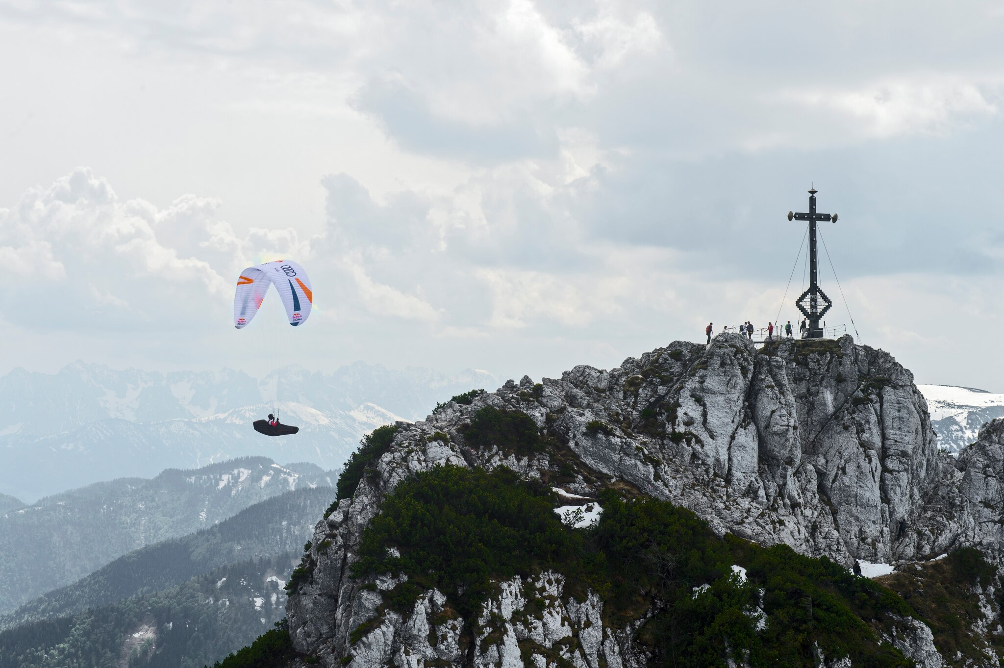 Participant flies during the Red Bull X-Alps preparations in Aschau, Germany on may 25, 2019