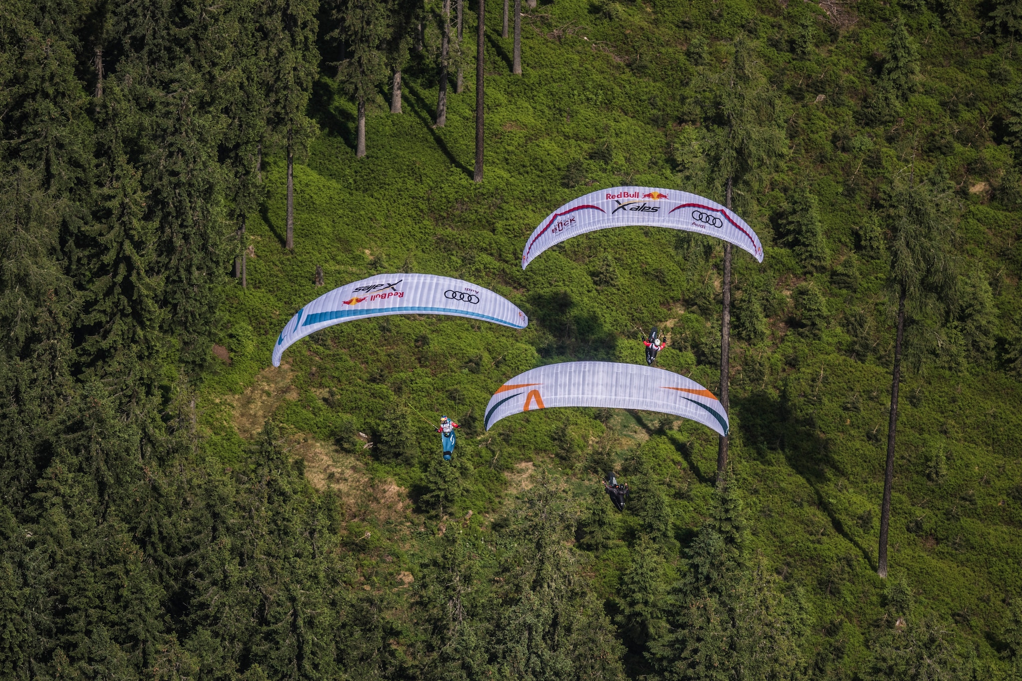 Tom Dordolot (BEL) and Manuel Nübel (GER1) race during the Red Bull X-Alps at the Hochkönig, Austria on June 17, 2019.