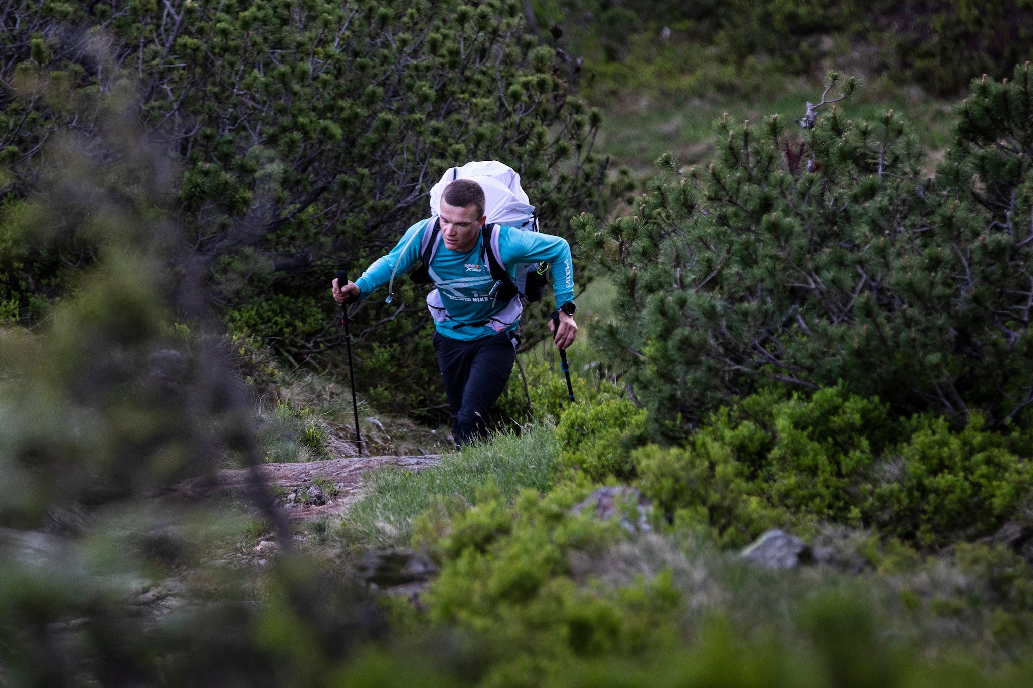 Benoit Outters (FRA1) hikes during the Red Bull X-Alps in Lindlalm, Germany on June 18, 2019