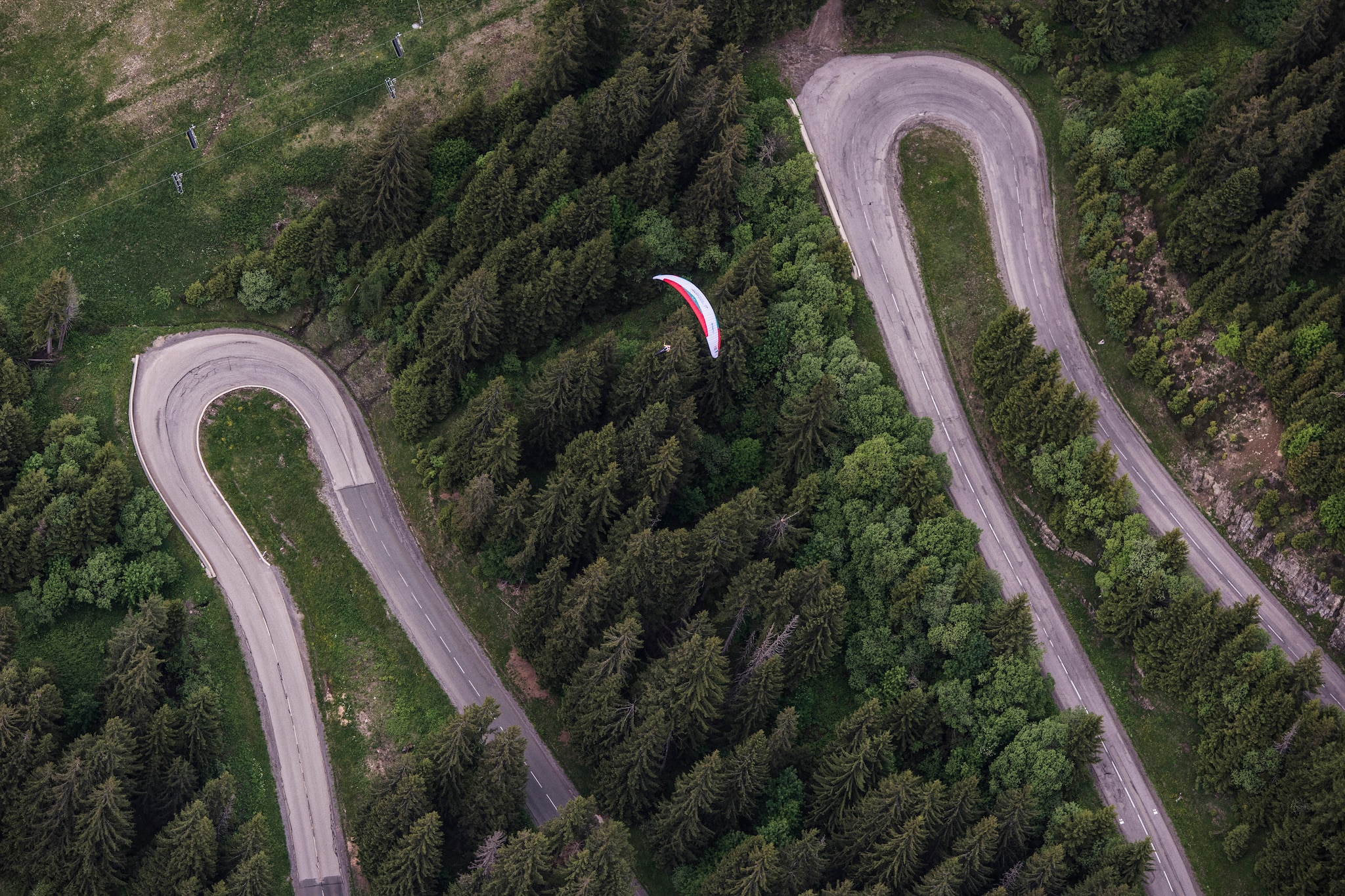 Christian Maurer (SUI1) races during the Red Bull X-Alps above Cluses, France  on June 21, 2019.