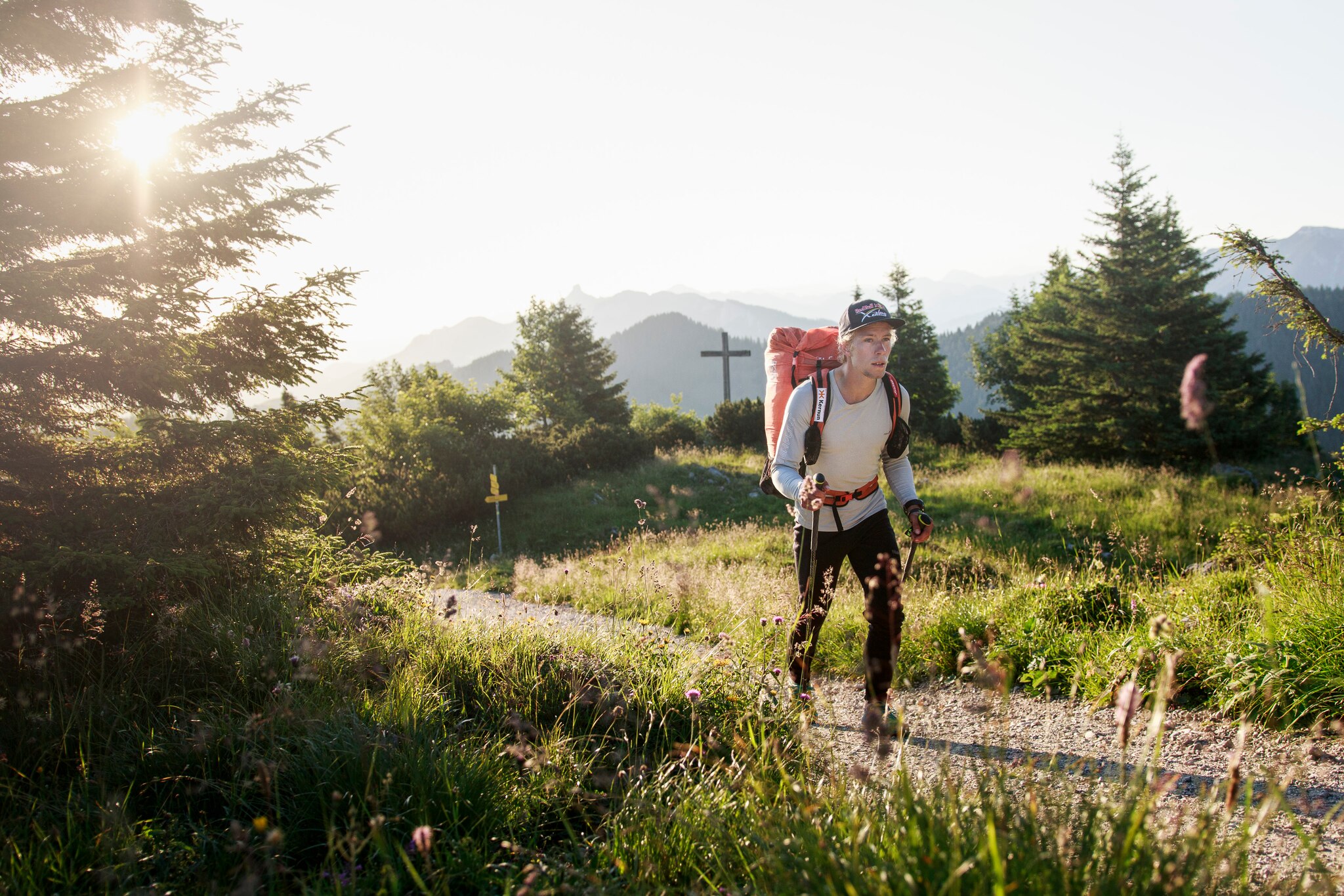 Stanislav Mayer (CZE) hikes during the Red Bull X-Alps in Frasdorf, Germany on July 6, 2017