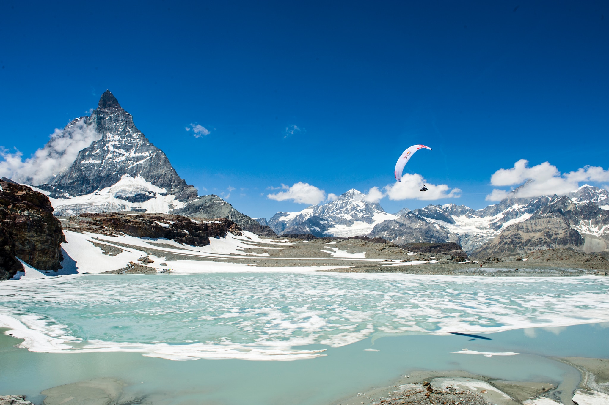 Participant flies during the Red Bull X-Alps preparations in Zermatt, Switzerland on June 19, 2017