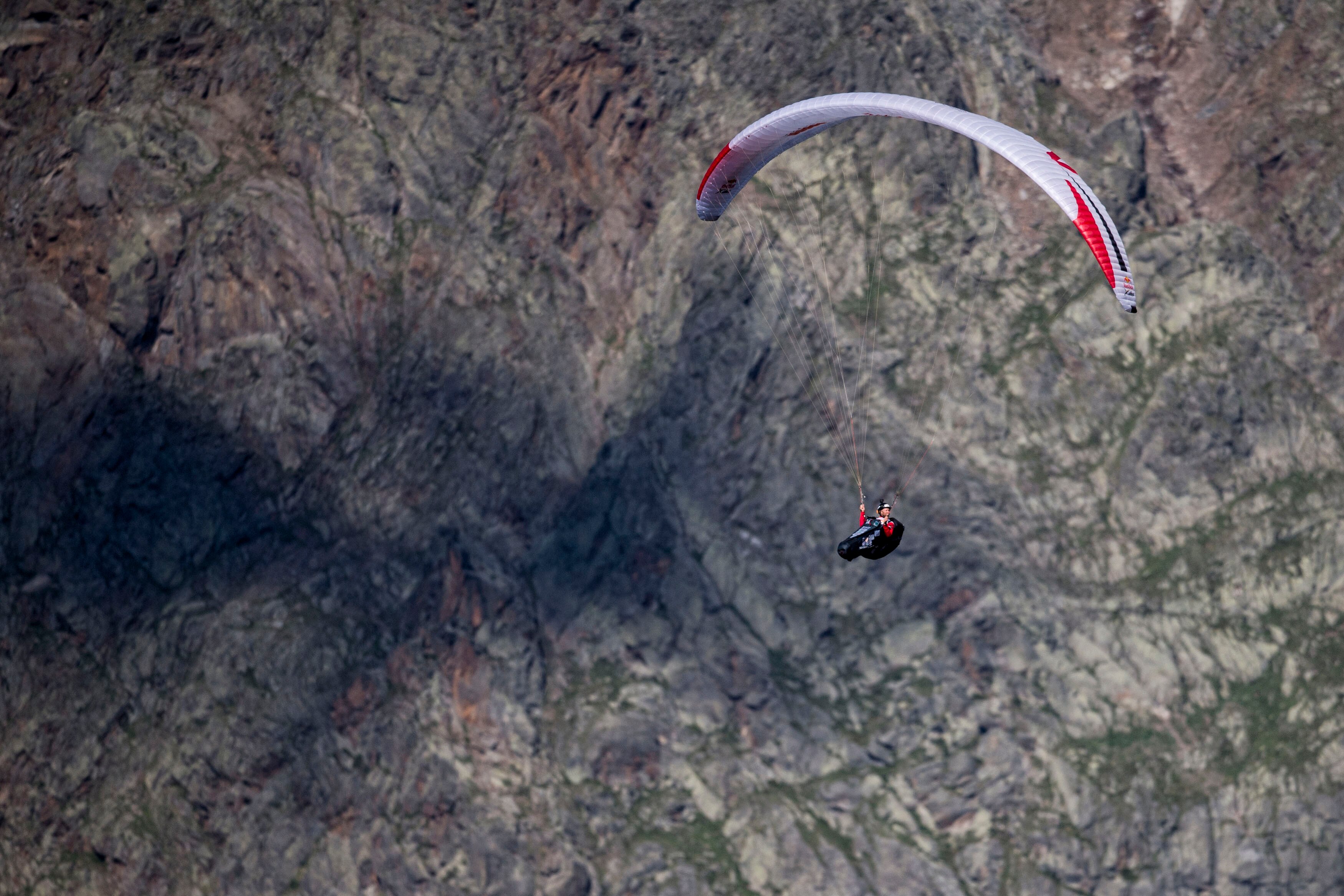 Ferdinand van Schelven (NED) flies during the Red Bull X-Alps at the Parrotspitze, Italy on July 11, 2017.