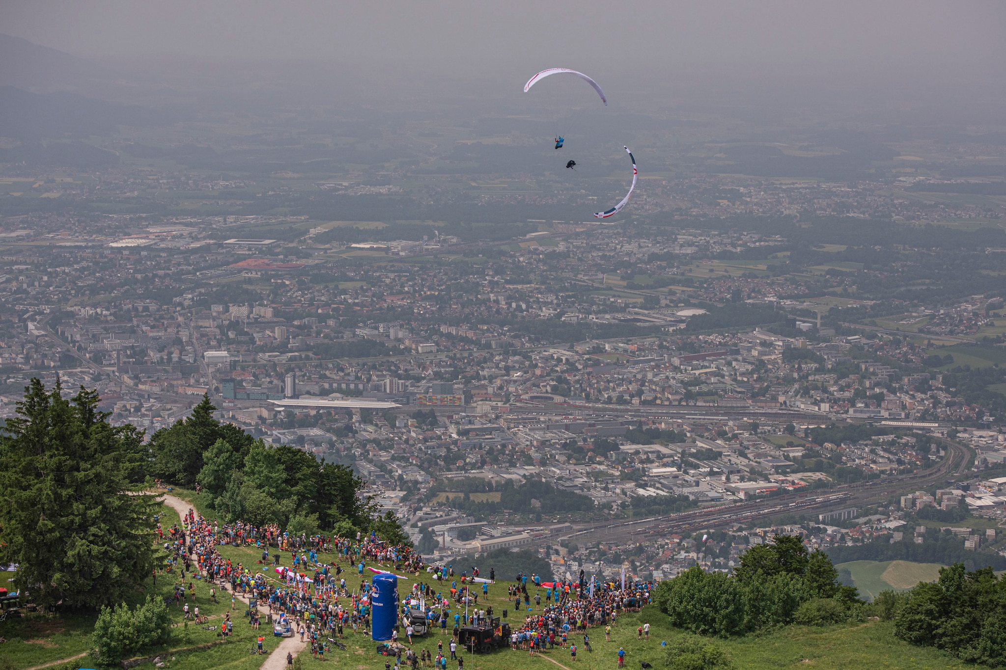 Athletes race at the turnpoint Gaisberg prior to the Red Bull X-Alps in Salzburg on June 20, 2021.