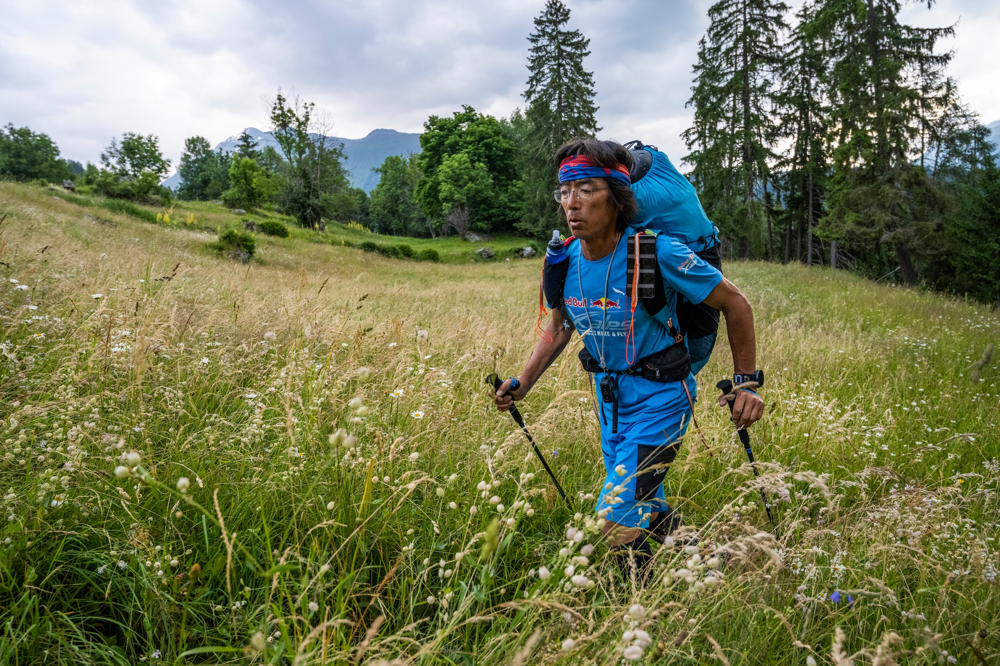 JPN1 hiking during X-Alps on Fiesch, Switzerland on June 28, 2021