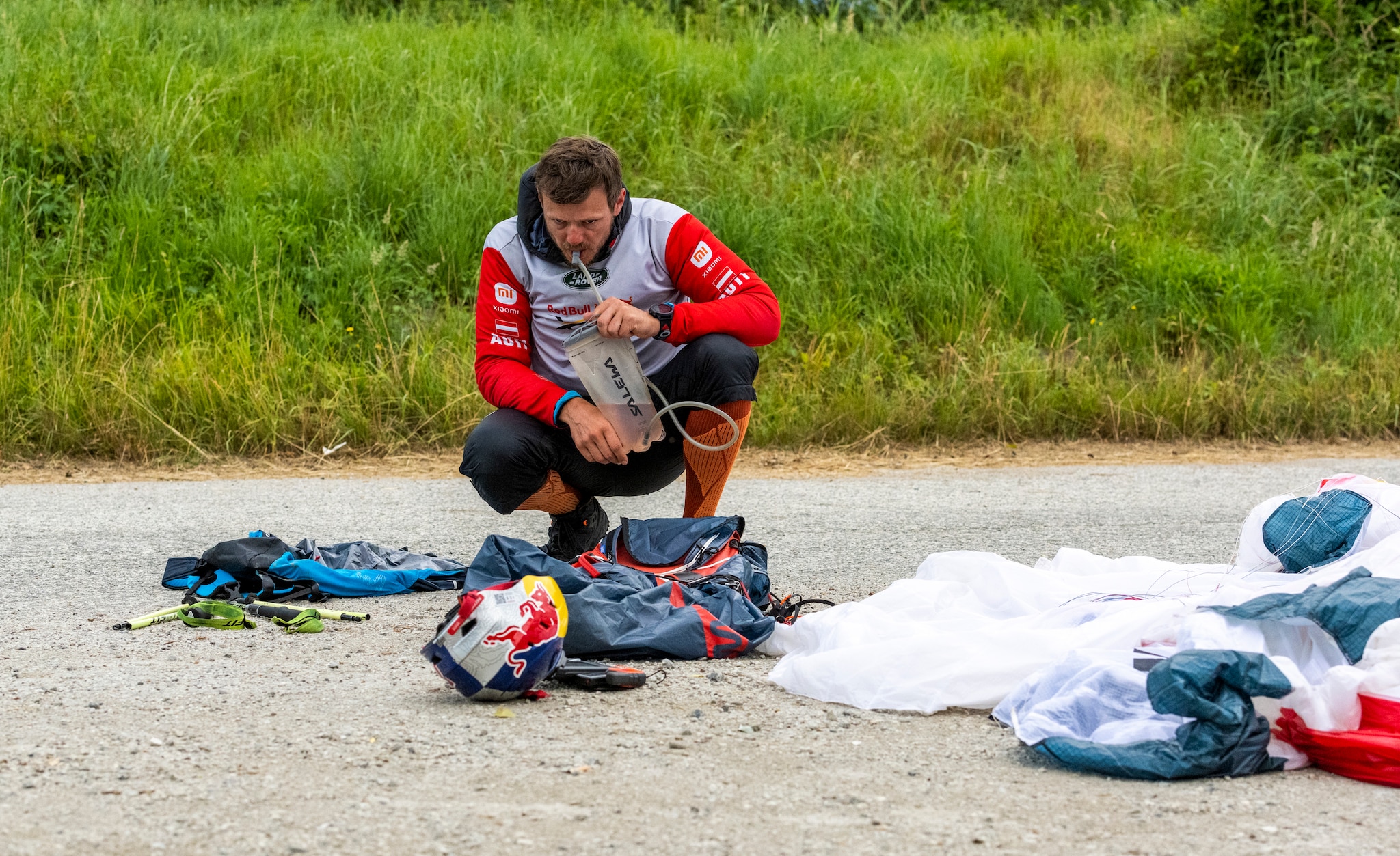 AUT1 resting during X-Alps at lake Como, Italy on June 29, 2021