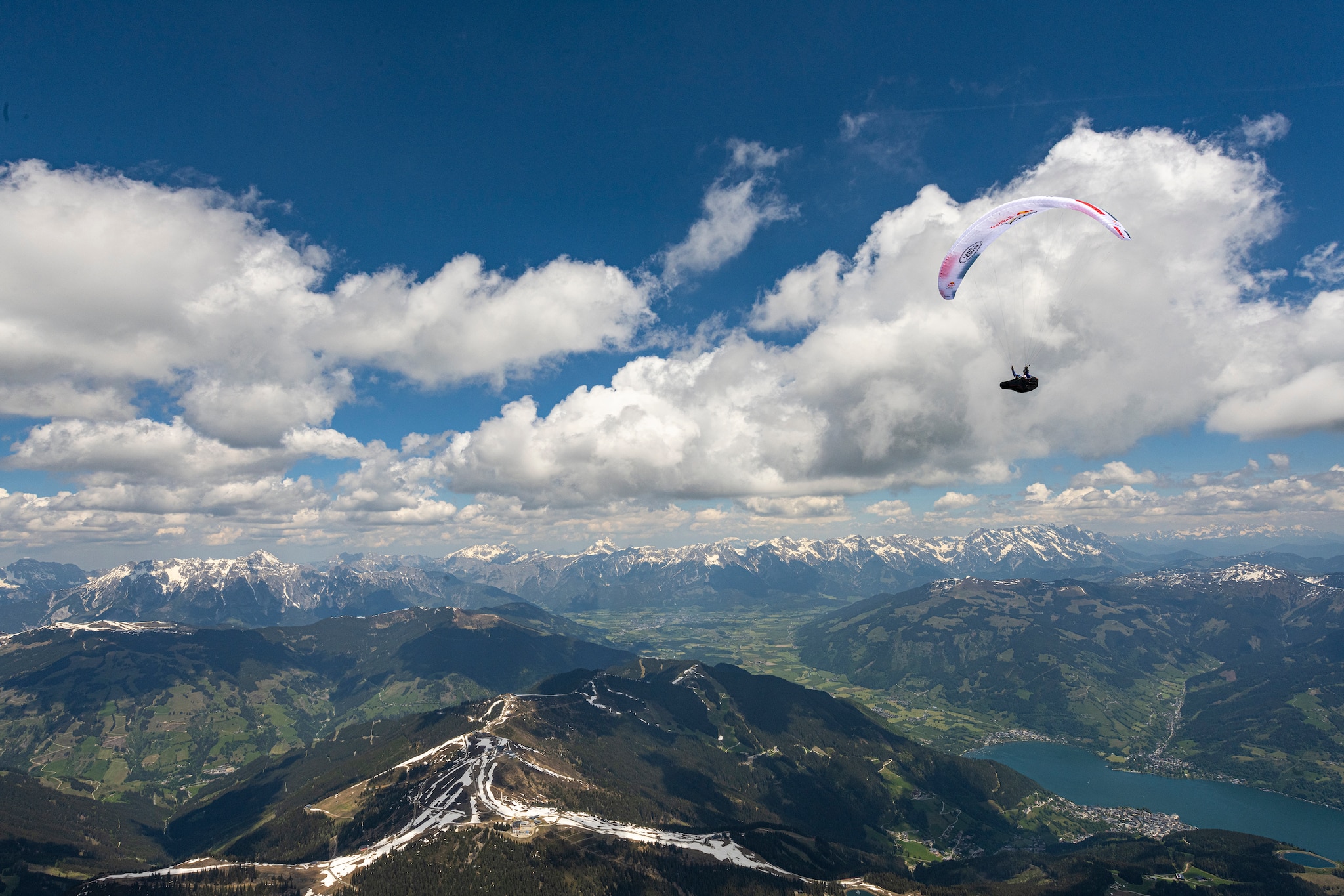 Participant flies during the Red Bull X-Alps preparations in Zell am See, Austria on June 03, 2021