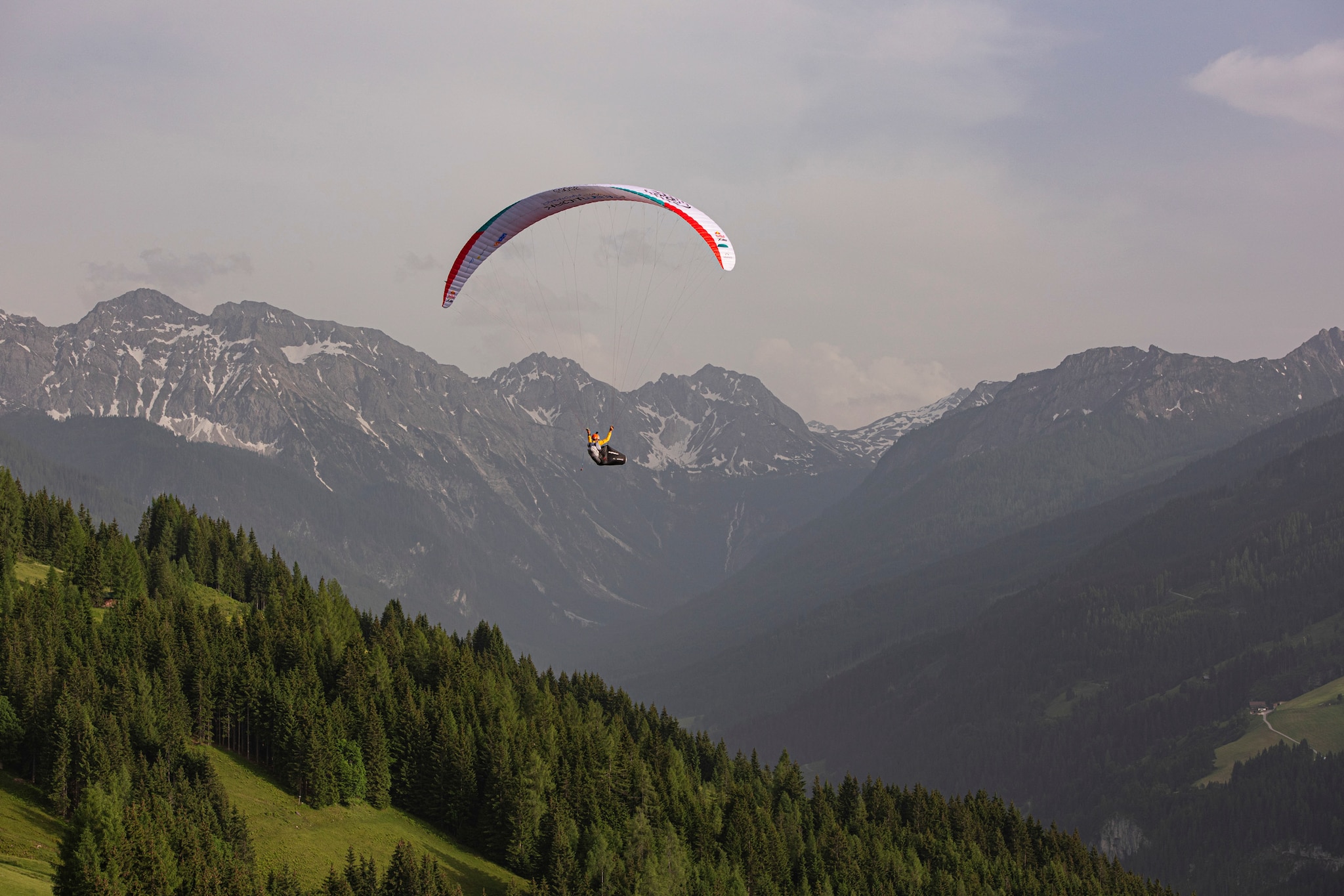 Chrigl Maurer (SUI1) races towards turnpoint Kleinarl-Wagrain prior to the Red Bull X-Alps in Salzburg on June 20, 2021.