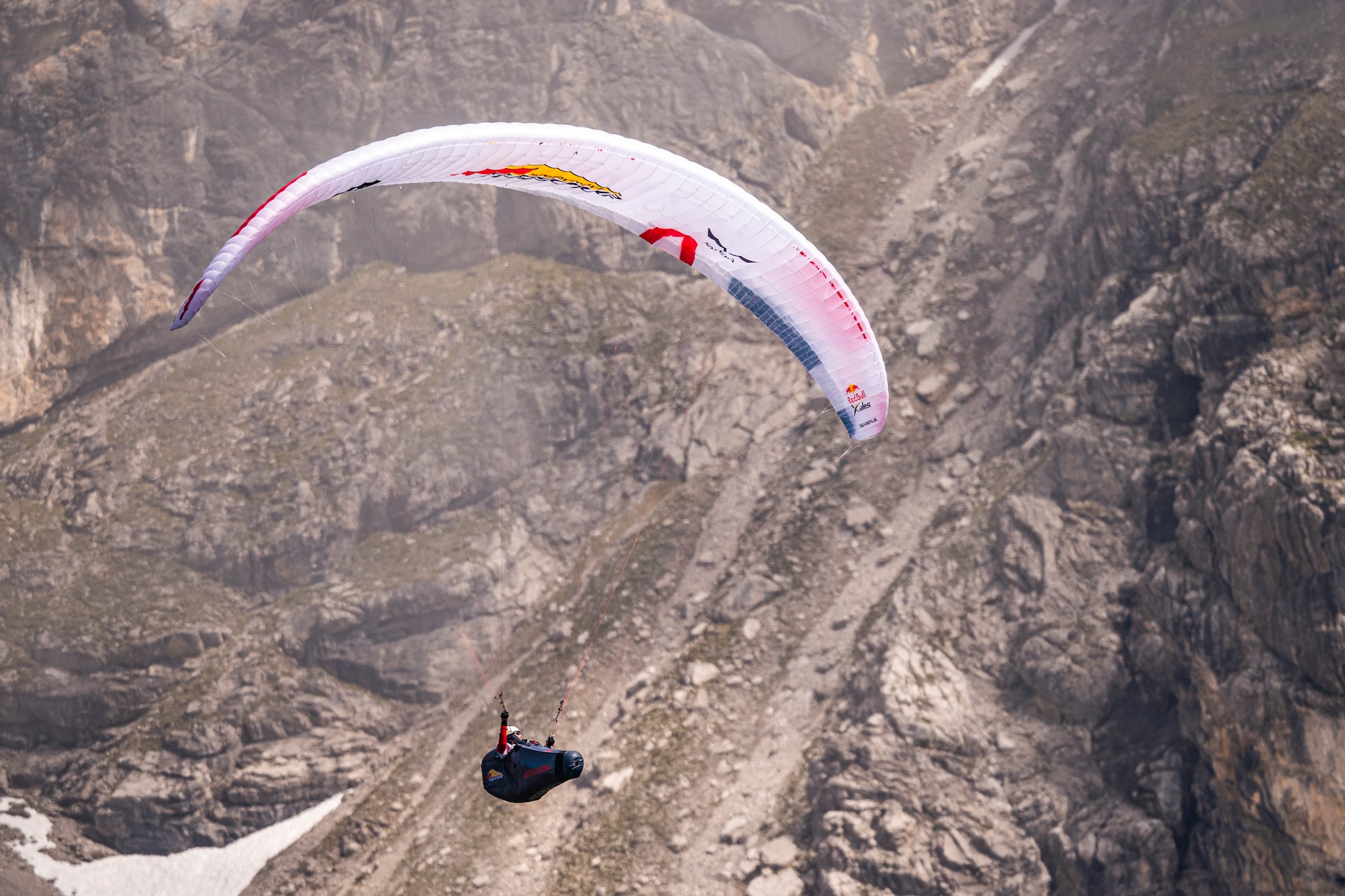 Simon Oberrauner (AUT2) performing during the Red Bull X-Alps in Montafon / Austria on 23-June-2021. In this endurance adventure race athletes from 18 nations have to fly with paragliders or hike from Salzburg along the alps towards France, around the Mont Blanc back to Salzburg.