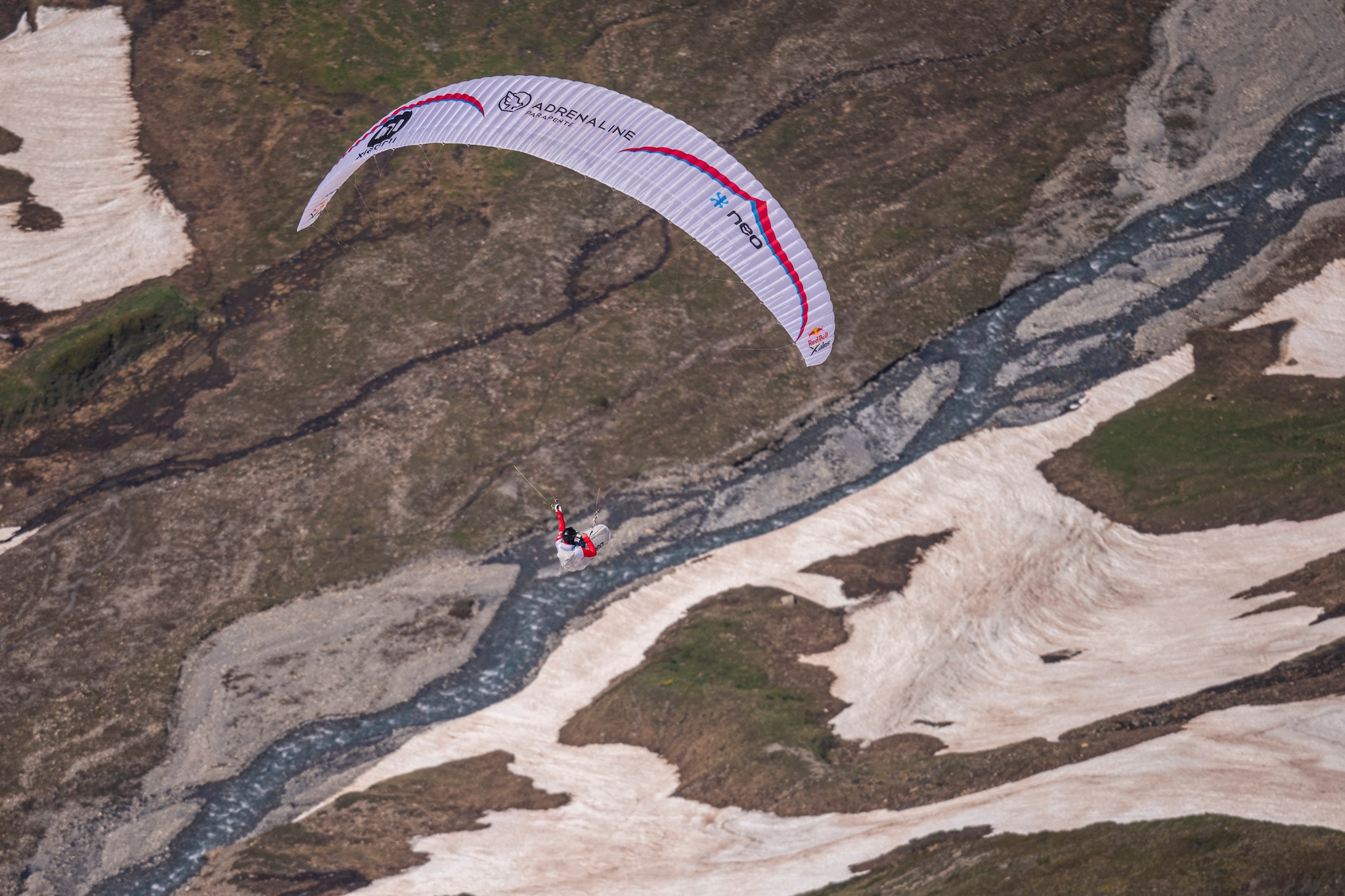 Maxime Pinot (FRA1) performing during the Red Bull X-Alps at the Mt Blanc / France on 26-June-2021. In this endurance adventure race athletes from 18 nations have to fly with paragliders or hike from Salzburg along the alps towards France, around the Mont Blanc back to Salzburg.