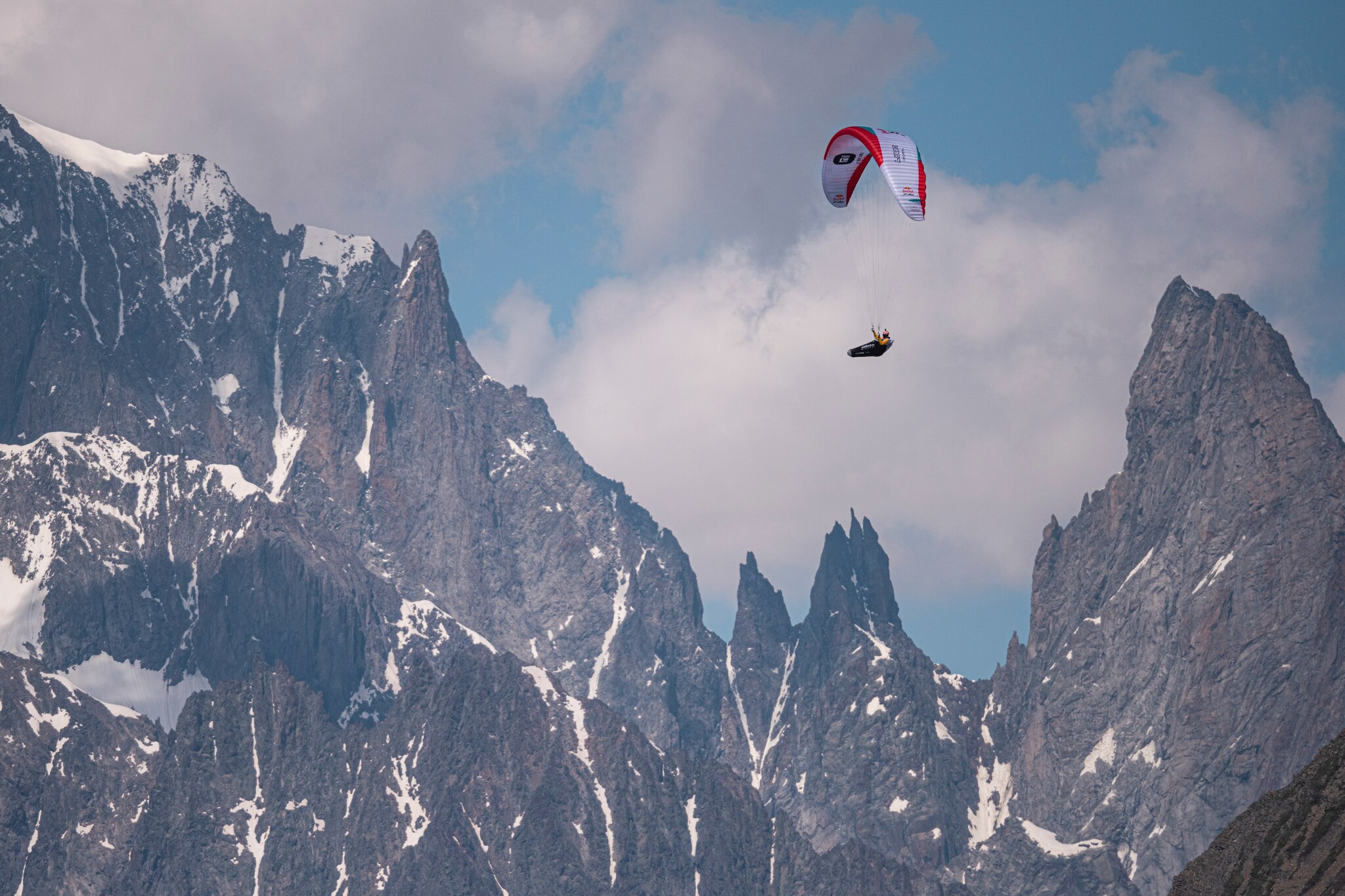 Chrigl Maurer (SUI1) performing during the Red Bull X-Alps at the Mt Blanc / France on 26-June-2021. In this endurance adventure race athletes from 18 nations have to fly with paragliders or hike from Salzburg along the alps towards France, around the Mont Blanc back to Salzburg.