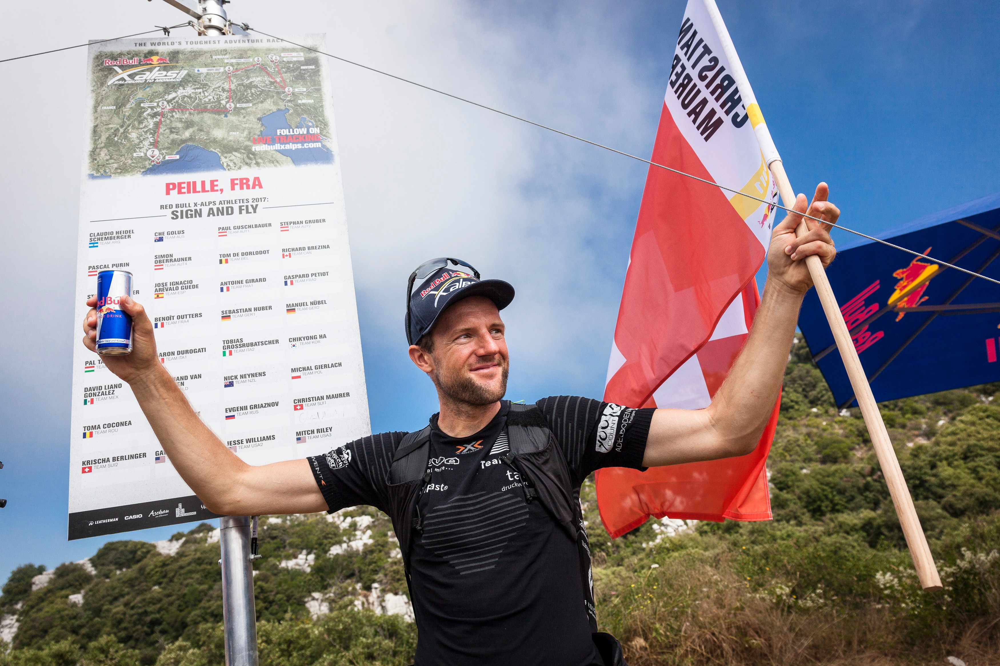 Christian Maurer (SUI1) performs during the Red Bull X-Alps in Peille, France on July 13h, 2017