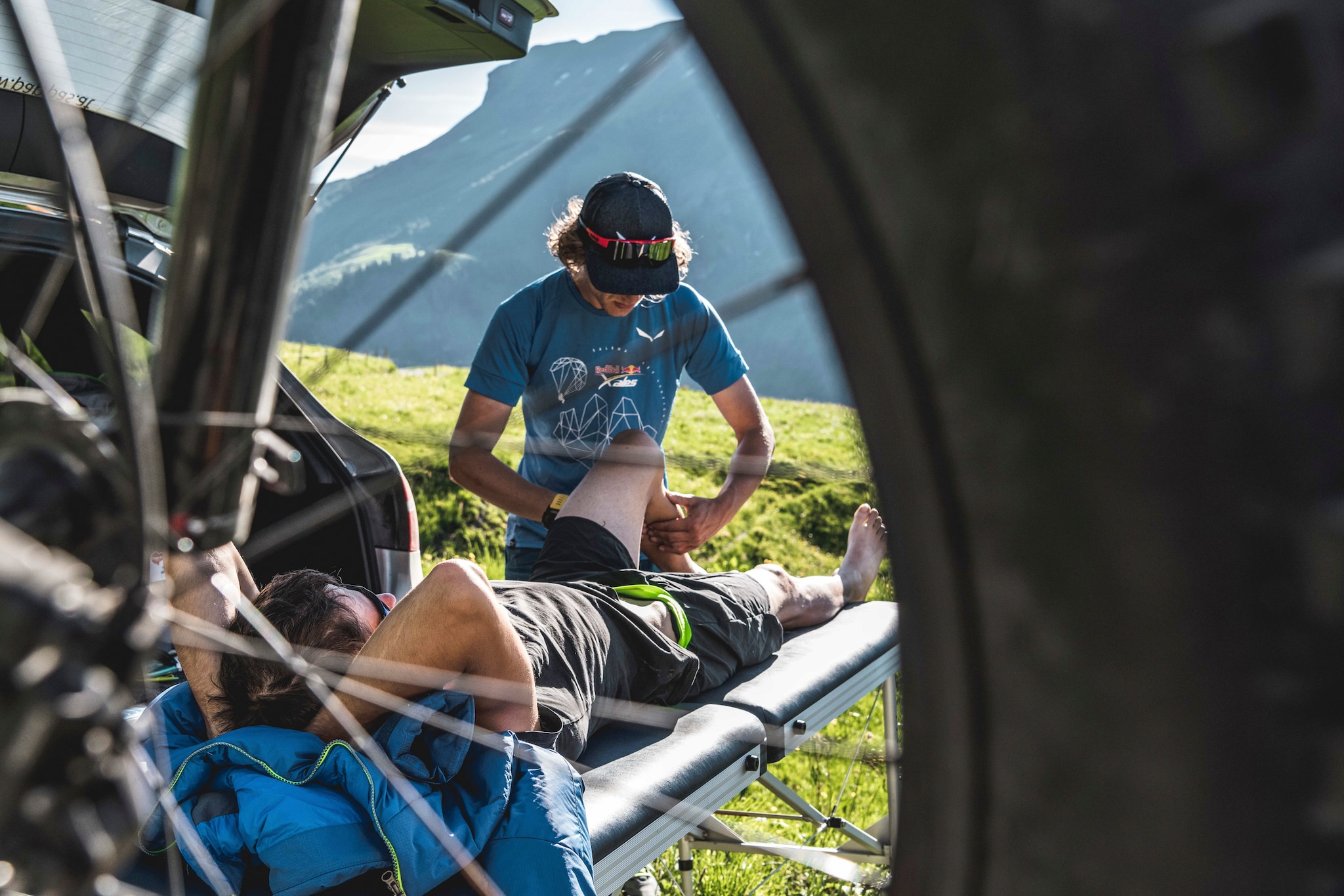 Aaron Durogati (ITA1) is getting last checks before the start of the Red Bull X-Alps in Flumet, France on June 24, 2019