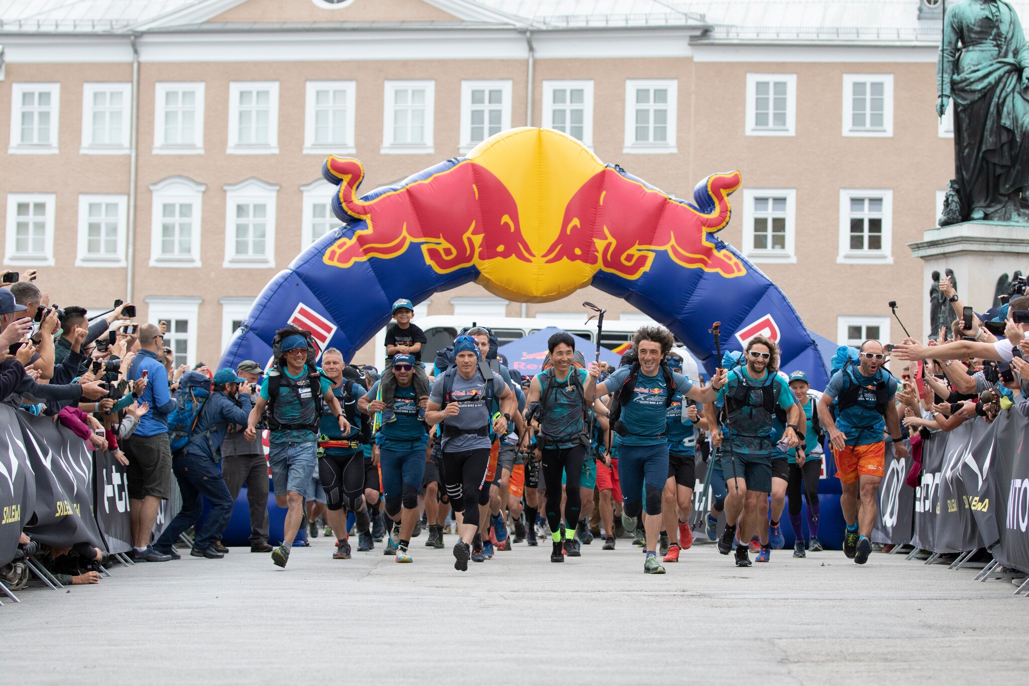 Athletes perform during the Red Bull X-Alps Start in Salzburg, Austria on June 16, 2019