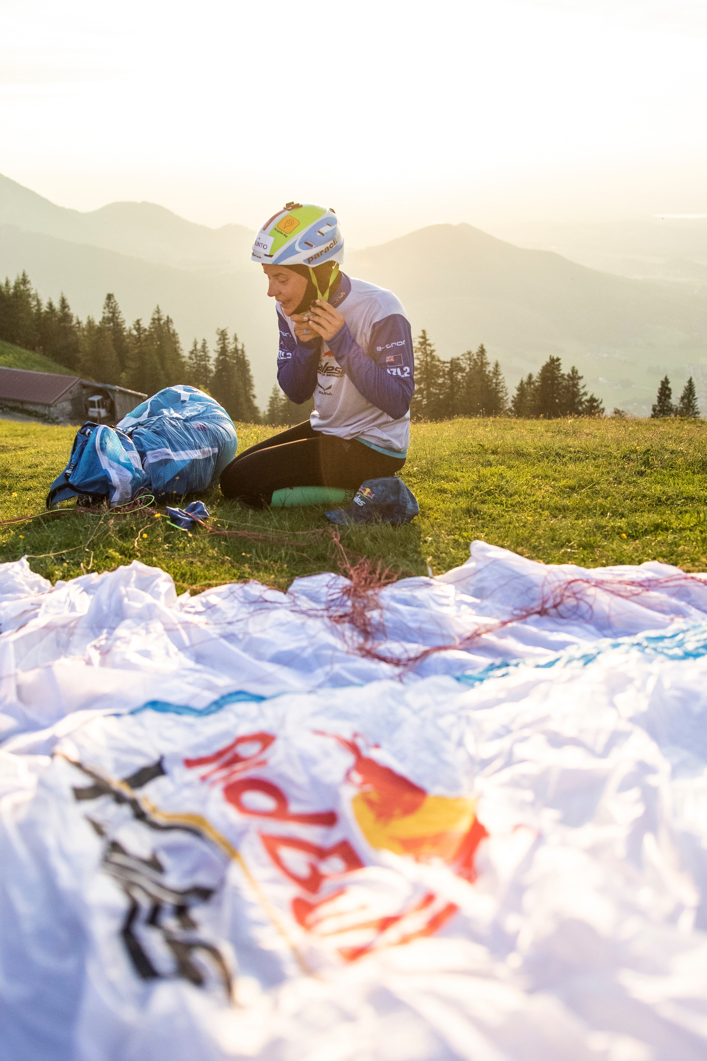 Kinga Masztalerz (NZL2) prepares during the Red Bull X-Alps in Aschau im Chiemgau, Germany on June 17, 2019