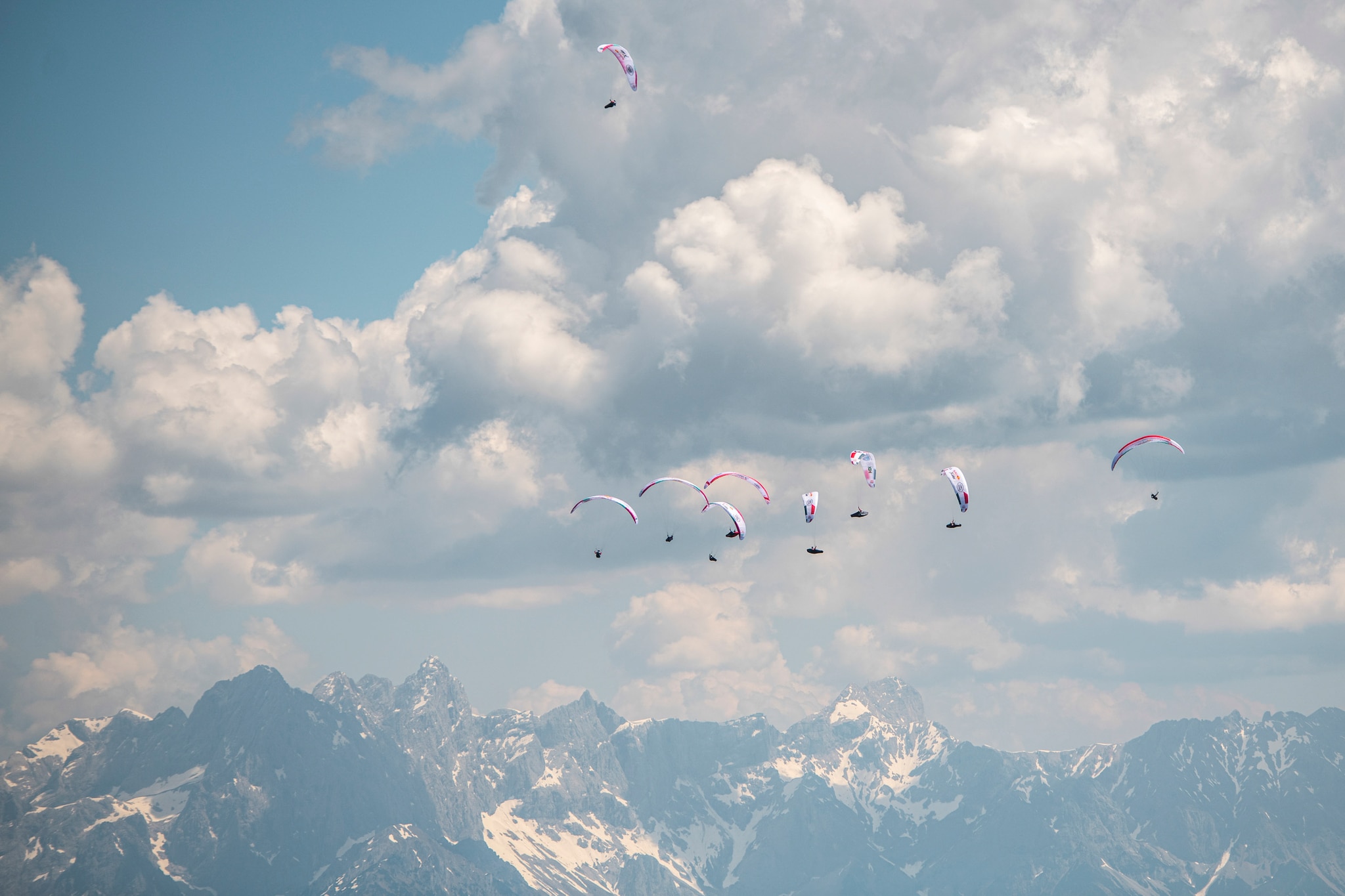 Athletes perform at the prologue of the Red Bull X-Alps in Wagrain-Kleinarl on June 17, 2021.