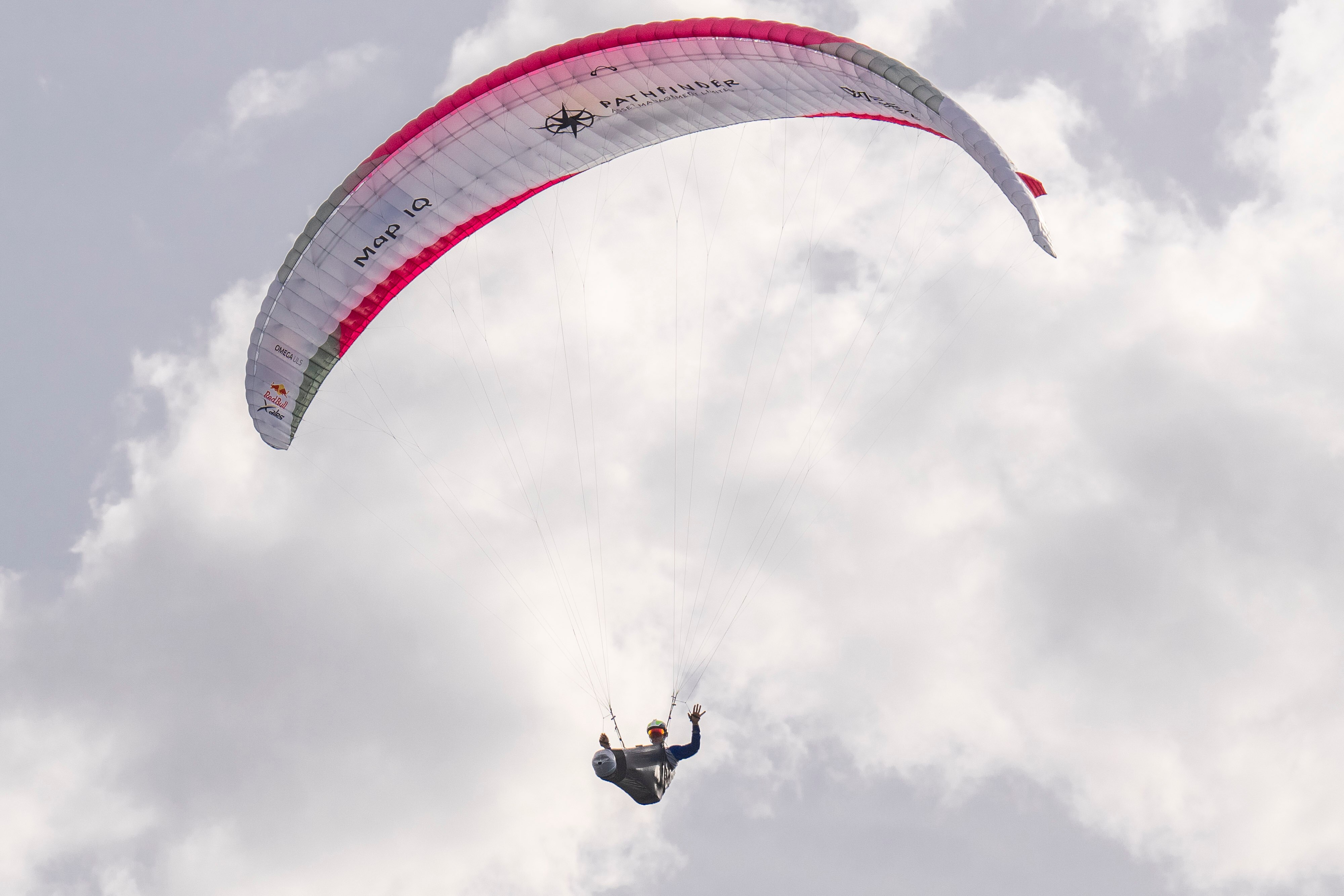 James Elliott (CAN) celebrates in the finish of the Red Bull X-Alps in Zell am See, Schmittenhöhe, Austria on June 22, 2023.