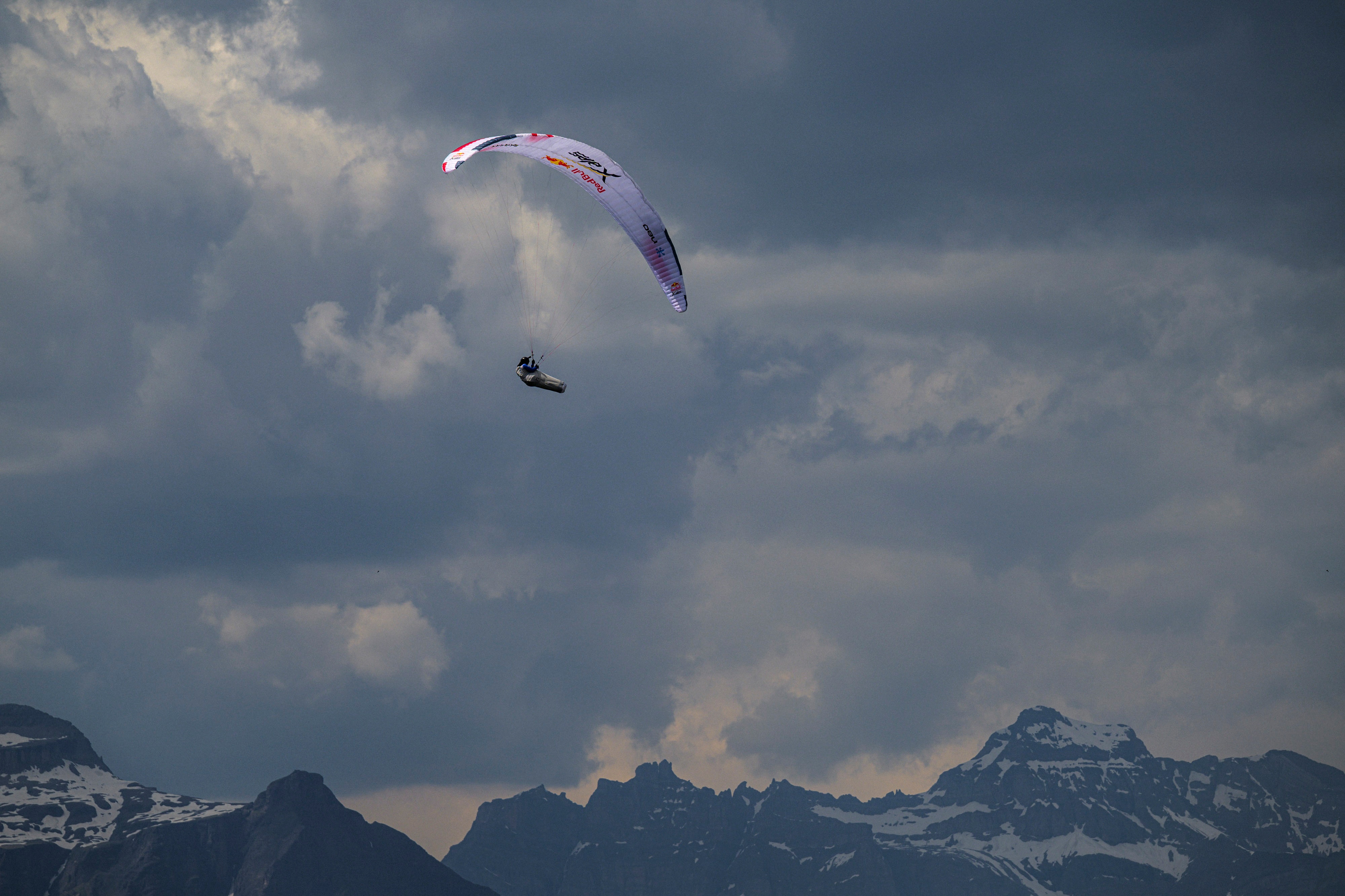 Tim Alongi flies during the Red Bull X-Alps at Lugano, Switzerland on June 15, 2023.