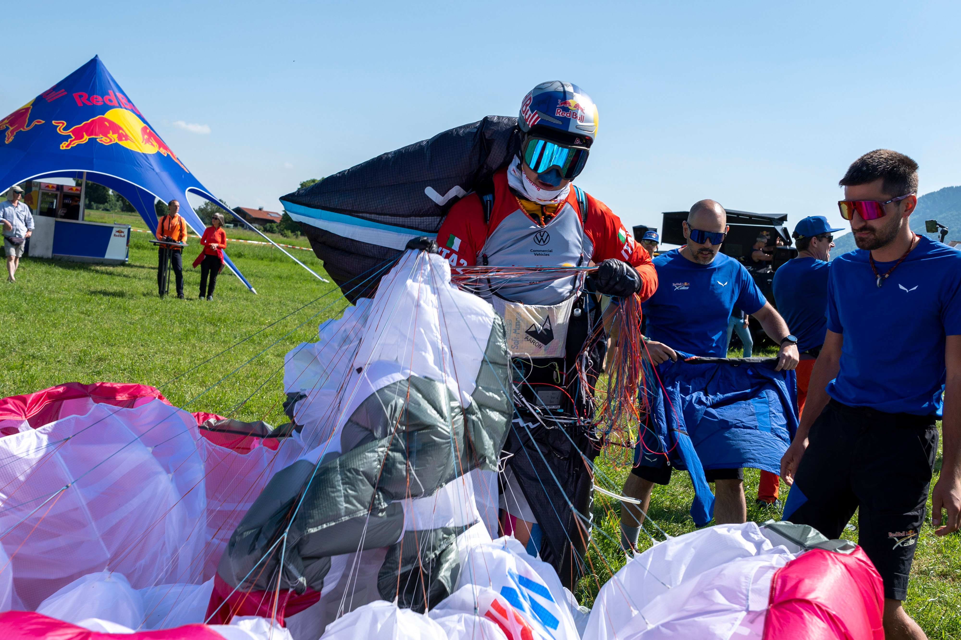 Aaron Durogati performs during the Red Bull X-Alps in Marquartstein, Austria on June 12, 2023.